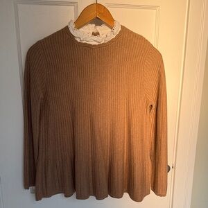 Sezane Brown Ribbed Crew Neck Sweater